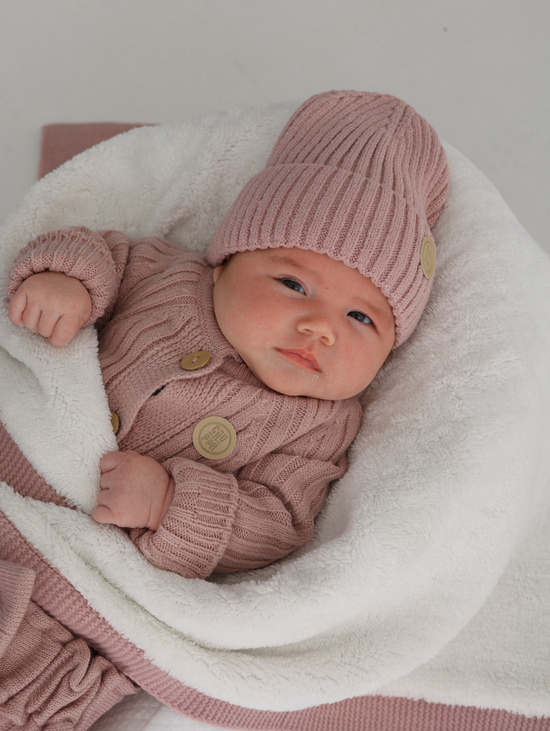 Комплект на выписку вязаный Пудра