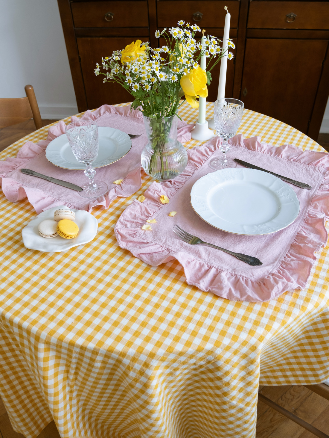 Плейсмат с рюшами из хлопка, розовый - фотография товара