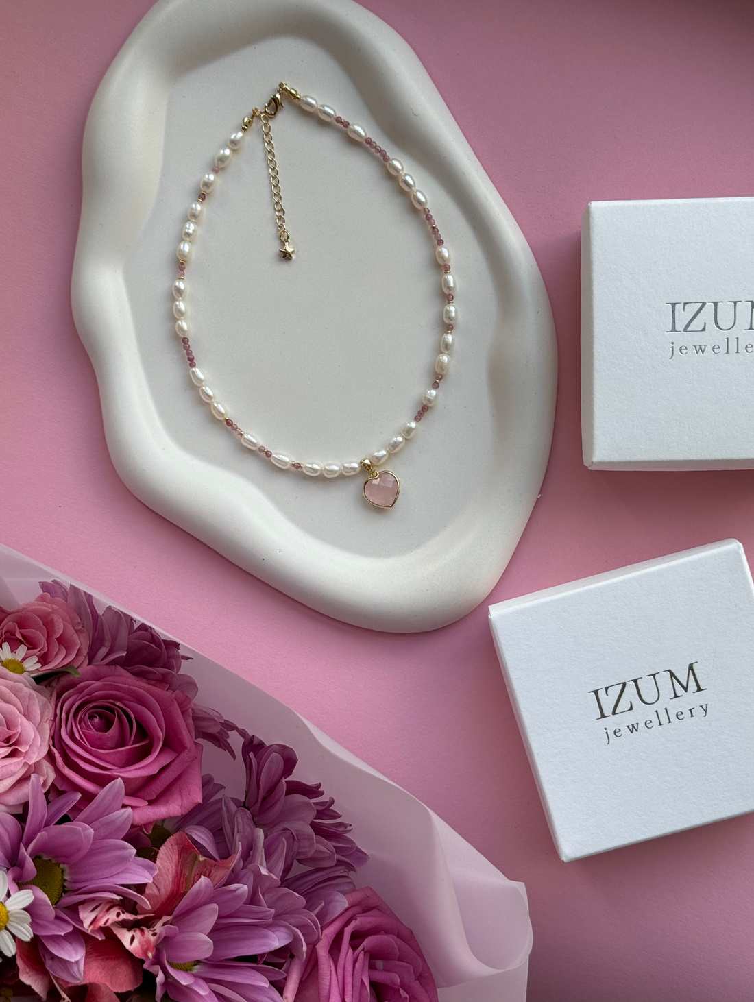 Колье «Candy» розовый кварц - фотография товара