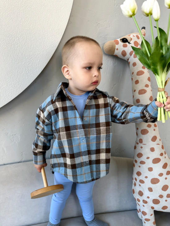 Рубашка в клетку голубая  для мальчика